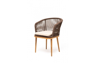 MR1001616 стул плетеный из роупа, основание дуб, роуп коричневый круглый, ткань бежевая